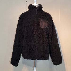 Rowley Fitness Black Shiny Look-a-Like Sherpa Coat